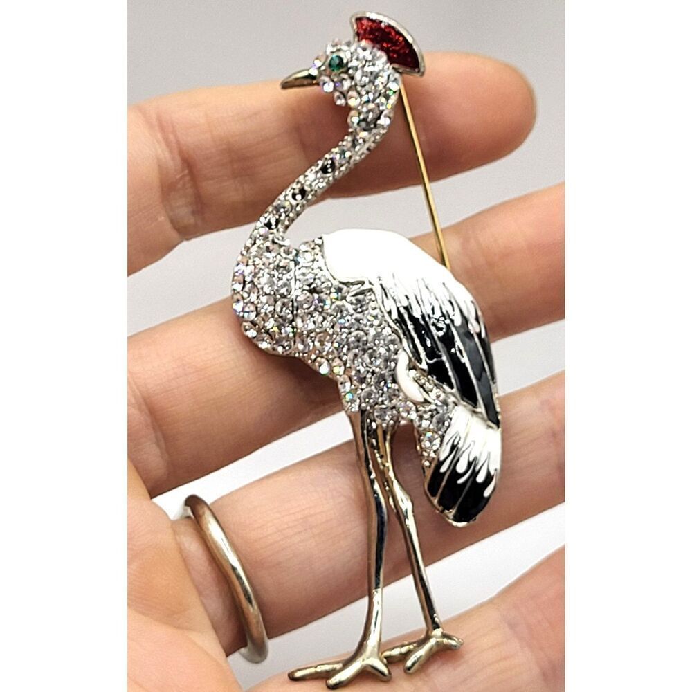 Vintage Rhinestone Ostrich Emu Brooch Pin 3in